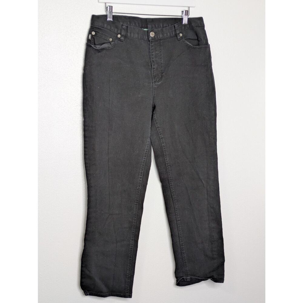 Ralph Lauren Jeans Womens 16 Black High Rise Straight Stretch Dark Wash Denim - Picture 2 of 9